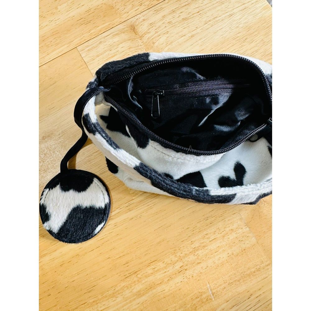 Fuzzy Cow Shoulder Bag with Matching Makeup Mirror - Picture 7 of 7